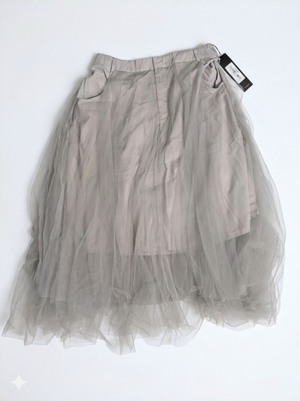 S-DEER Gray Tulle Overlay Midi Skirt Fairycore Cottagecore Size XXL NWT